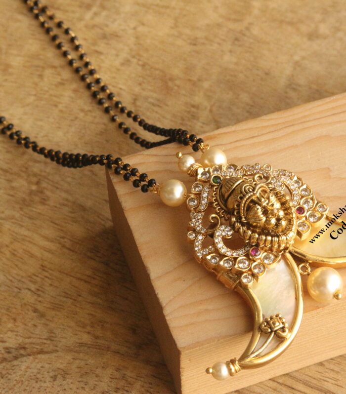 Narsimhaswamy cz pendant with black beads