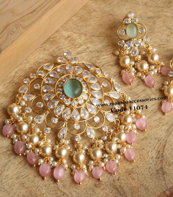 Polki pendant set with back hook and earrings with back screw