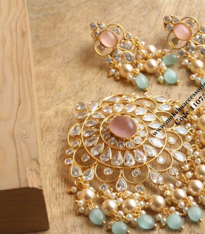 Polki pendant set with back hook and earrings with back screw