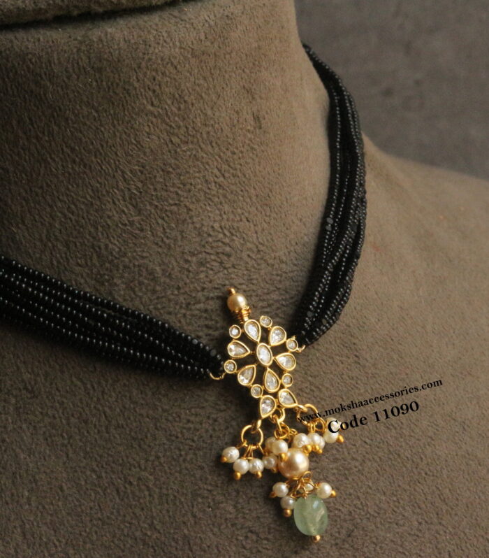 CZ pendant with black beads choker