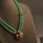 Jadaukundan Pendant with Emerald Beads and Swarovski Gold Pearls