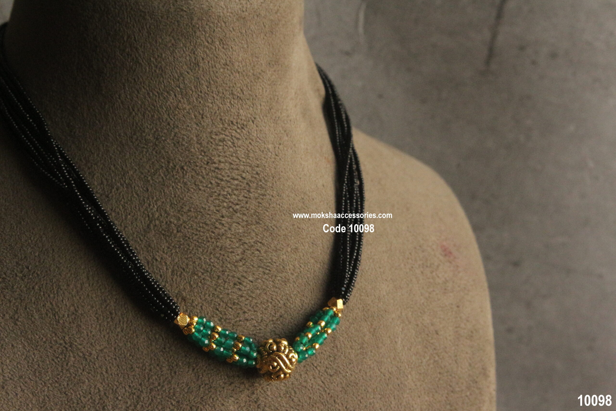 10098-scaled-1.jpg Black Beads with Emerald, Gold Balls and Nakshi Ball - Image 1