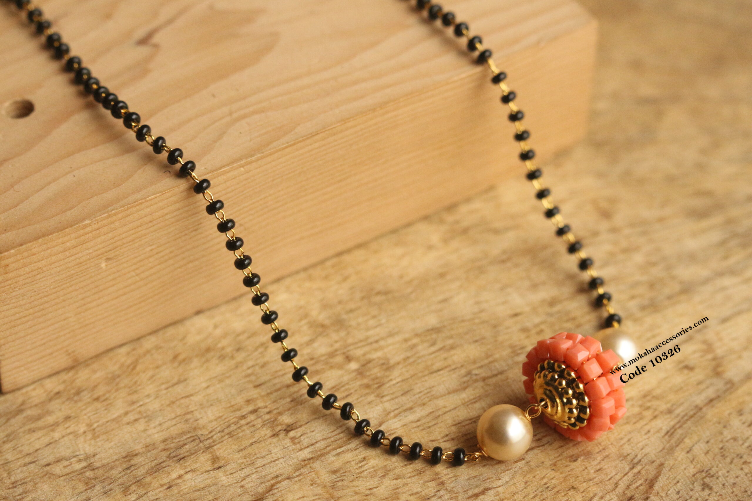 10326-scaled-1.jpg Nakshi Coral Ball with Black Beads and Swarovski Pearl - Image 1