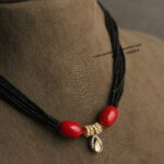 CZ Pendant with Coral and Black Beads