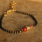 Black Beads Bracelet with CZ Pendant and Corals