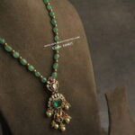 Mozonite Emerald Stone Pendant with Onyx and Swarovski Pearl Haram