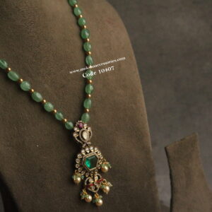 Mozonite Emerald Stone Pendant with Onyx and Swarovski Pearl Haram