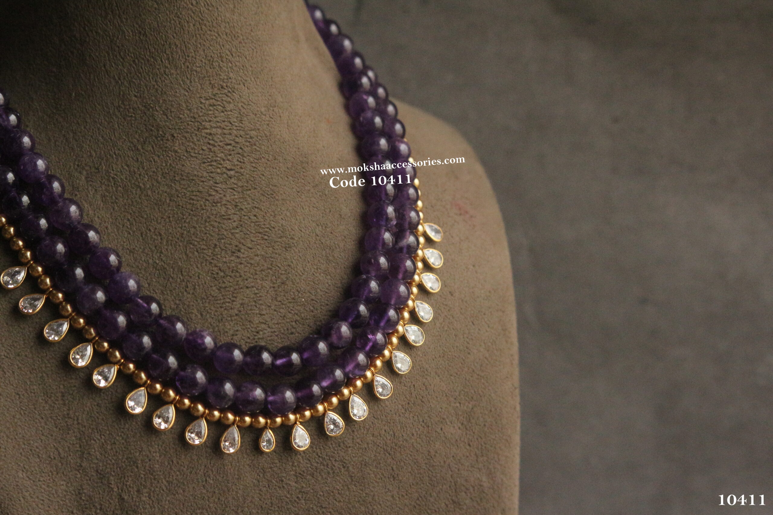 10411-scaled-1.jpg Natural Amethyst Purple Quartz , Swarovski Pearls and Polki Drops - Image 1