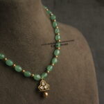 CZ Pendant with Emerald Beads and Gold Swarovski Pearls