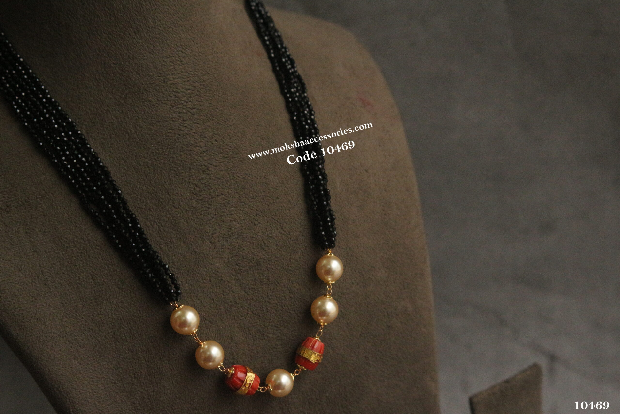 10469-scaled-1.jpg Corals and Black Beads with Swarovski Pearls - Image 1