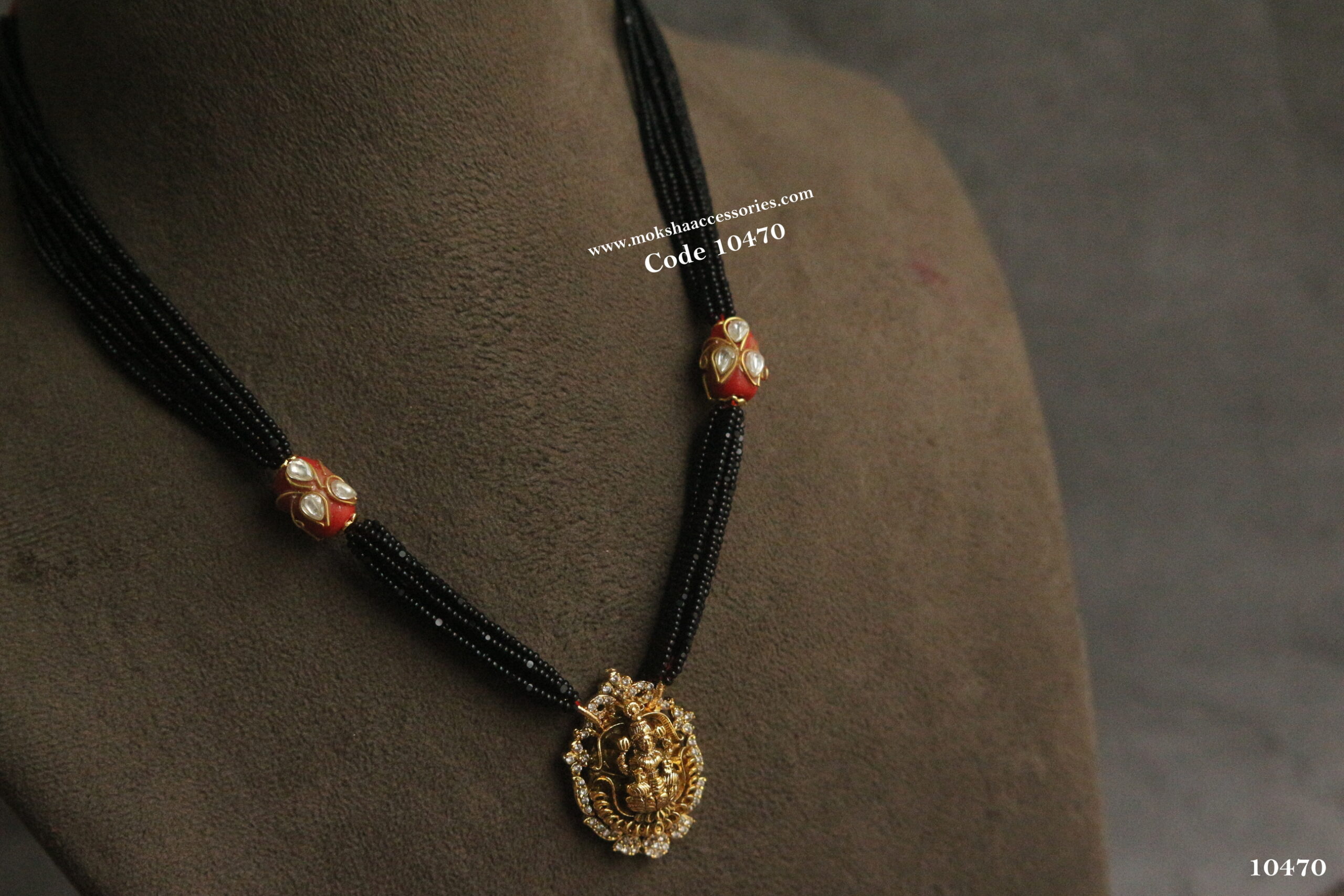 10470-scaled-1.jpg Nakshi Lakshmi Devi Pendant with Real Corals and Black Beads - Image 1