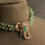 Elephant CZ and Emerald and Gold Swarovski Pearl Choker