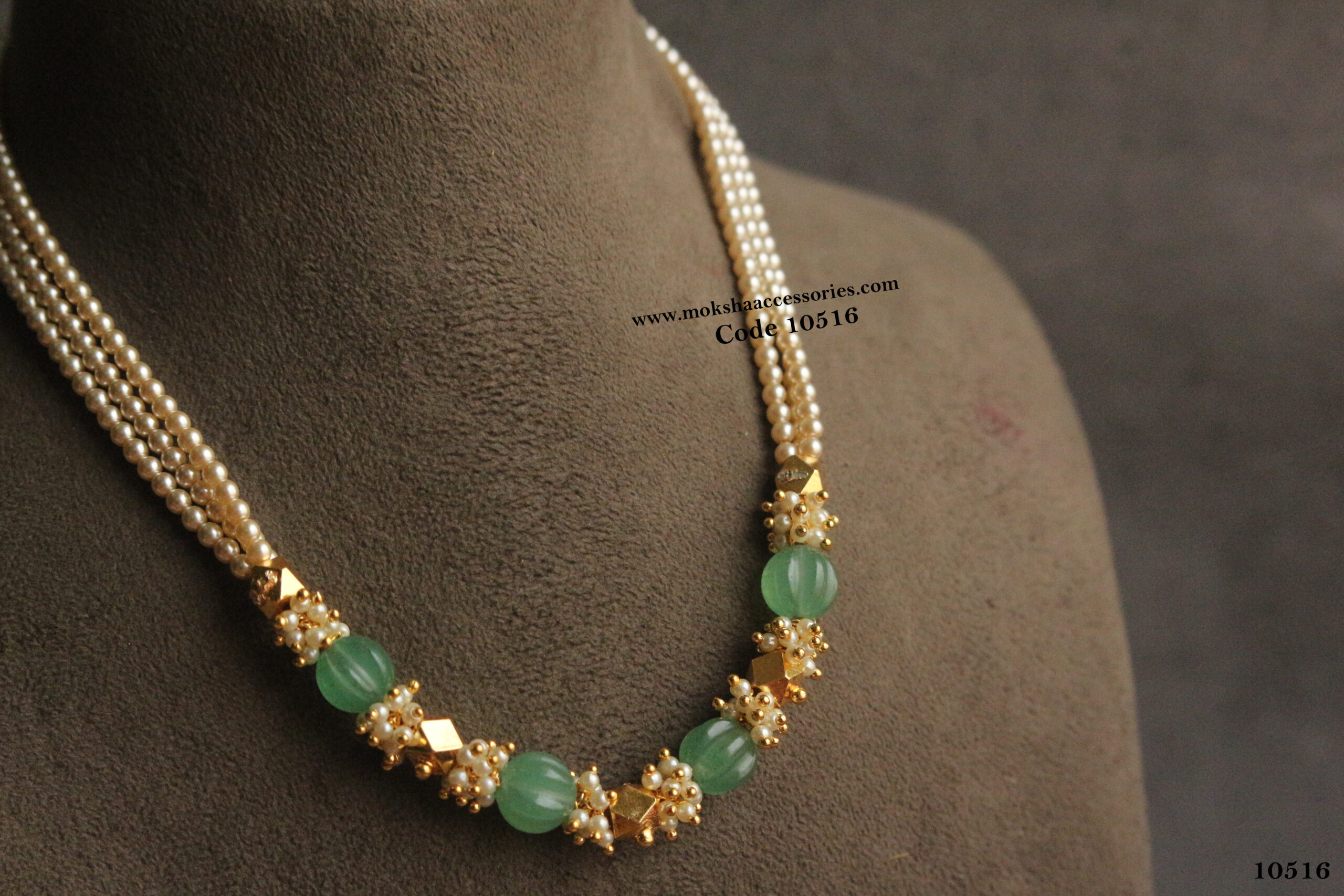 10516-scaled-1.jpg Pearl Chain with Pumpkin Beads, Gold Balls and Swarovski Pearls - Image 1