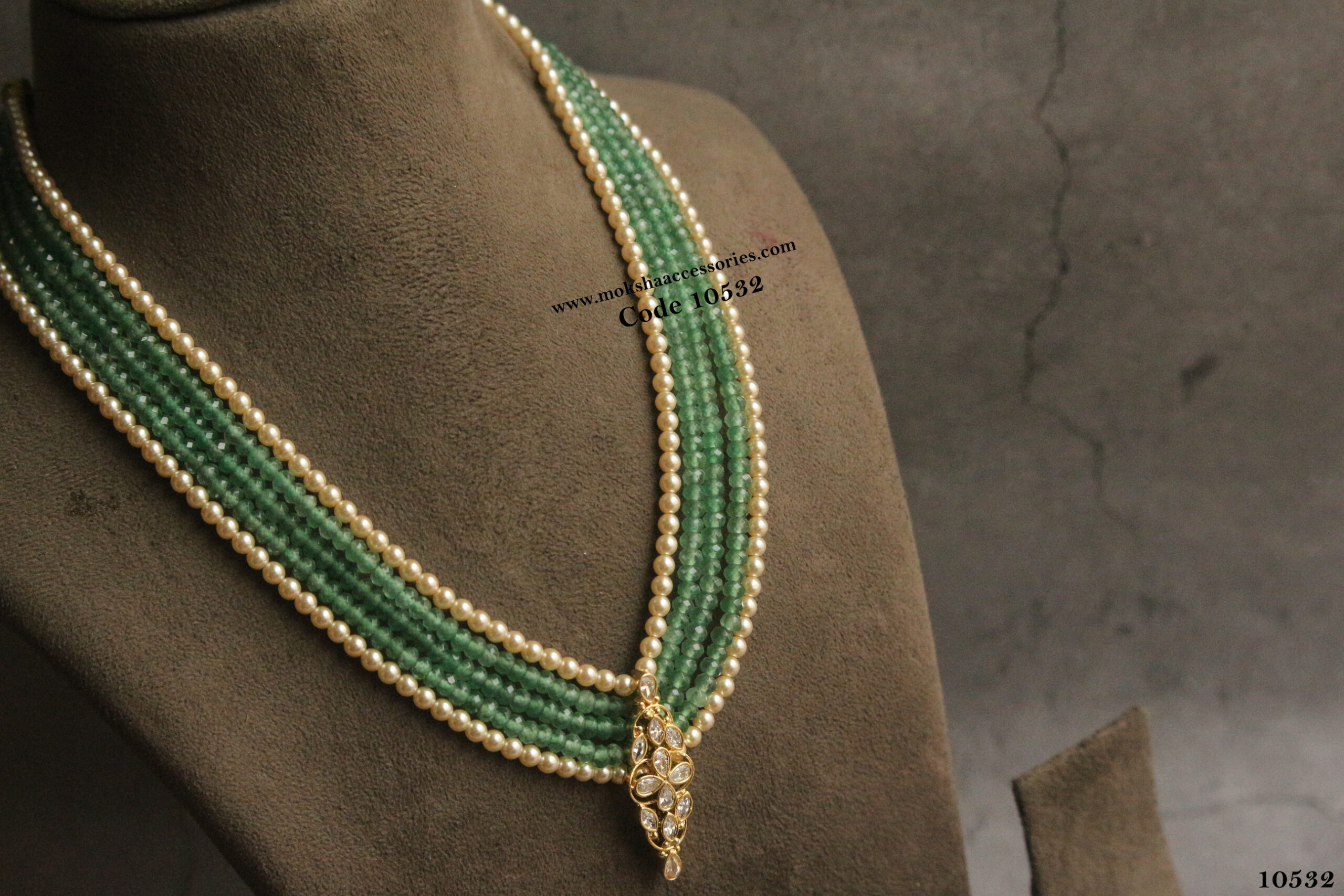 10532-scaled-1.jpg CZ Pendant with Emerald and Swarovski Pearl Mala - Image 1