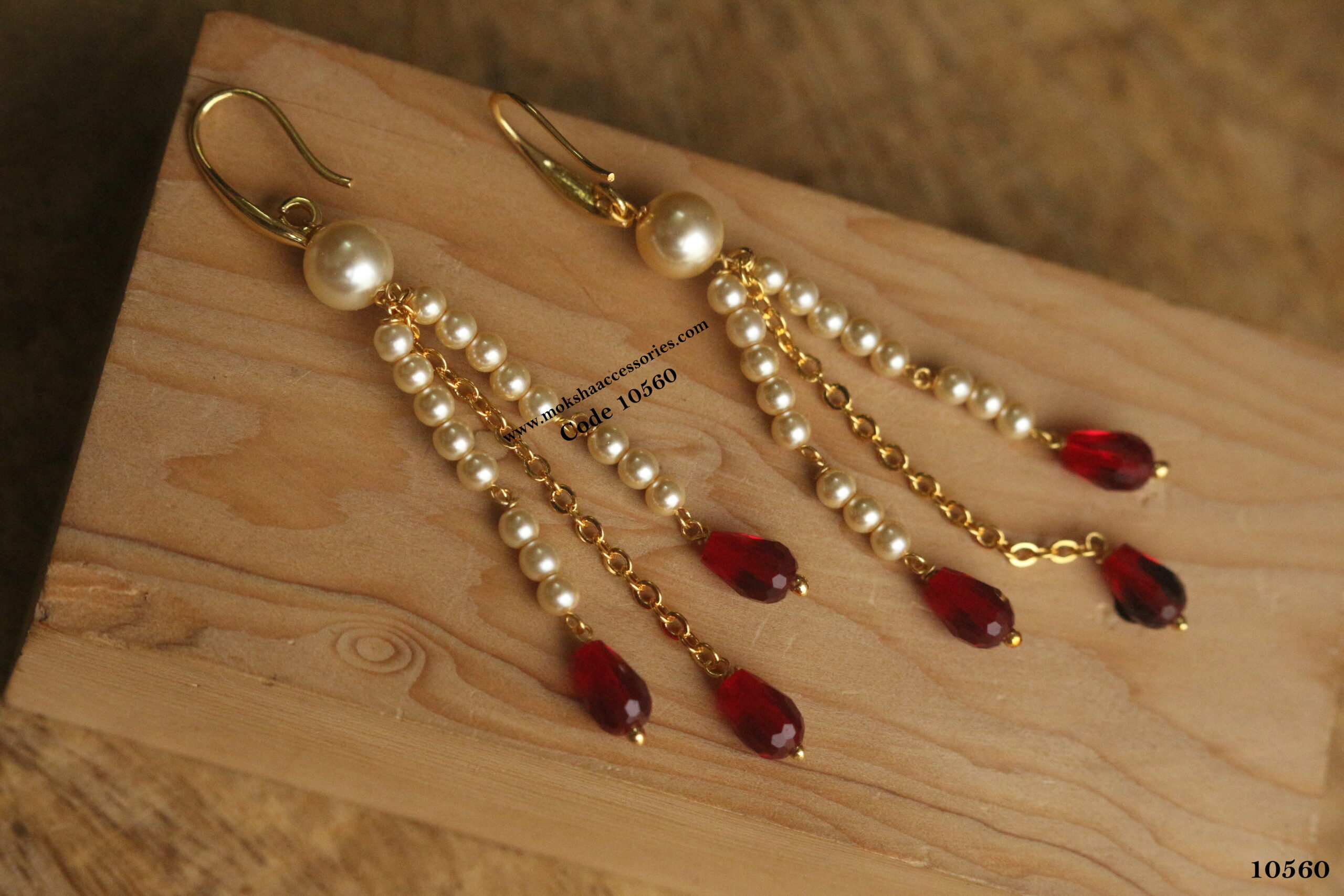 10560-scaled-1.jpg Swarovski Pearl Earrings with Gold Chain and CZ Drops - Image 1