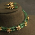 CZ Flower Pendants with Emerald Beads and Earrings with CZ Flowers