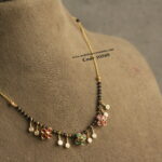 Black Beads with CZ Flower Pendants and CZ Drops