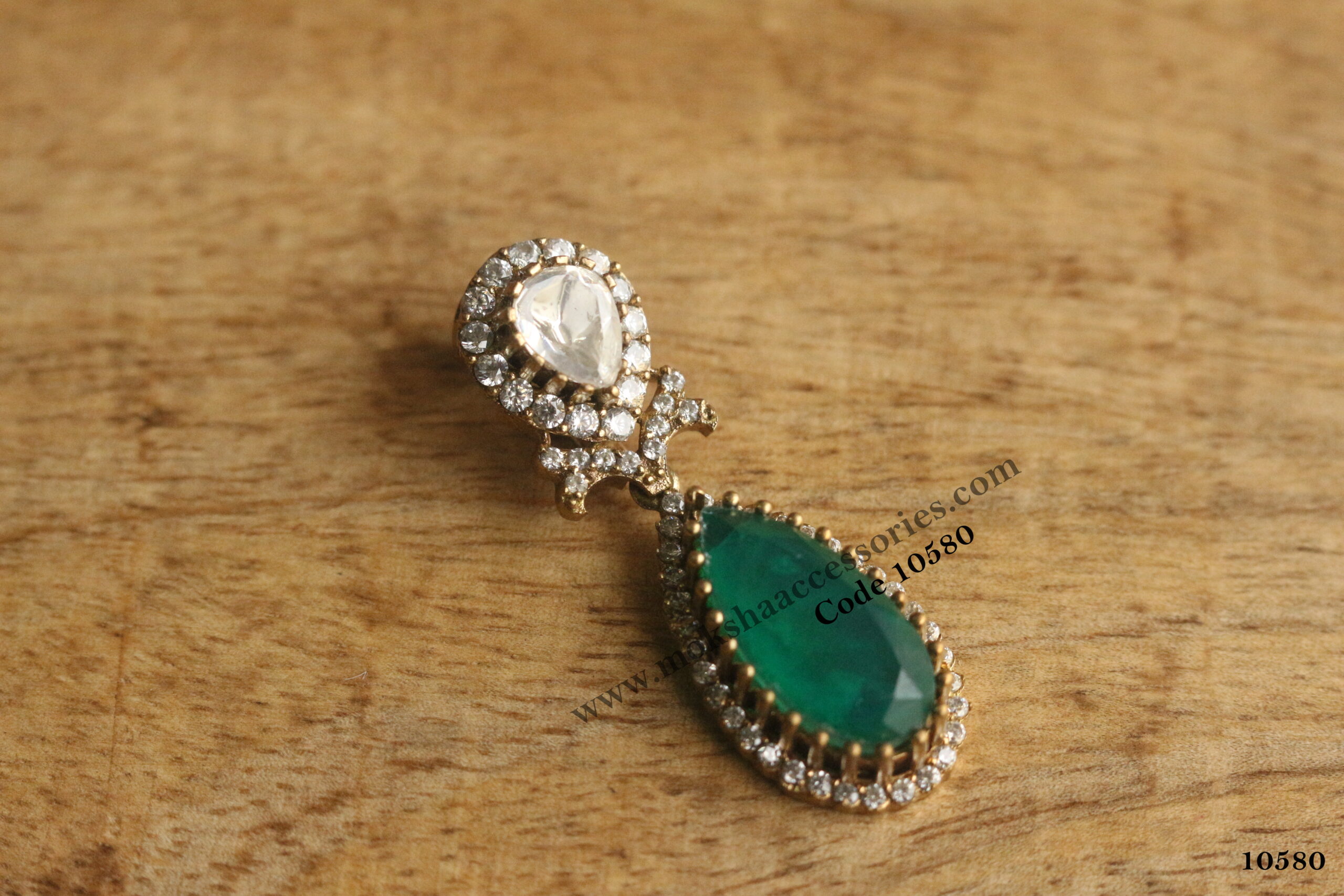 10580-scaled-1.jpg Mozonite and CZ Stone Pendant with Back Open Hook - Image 1