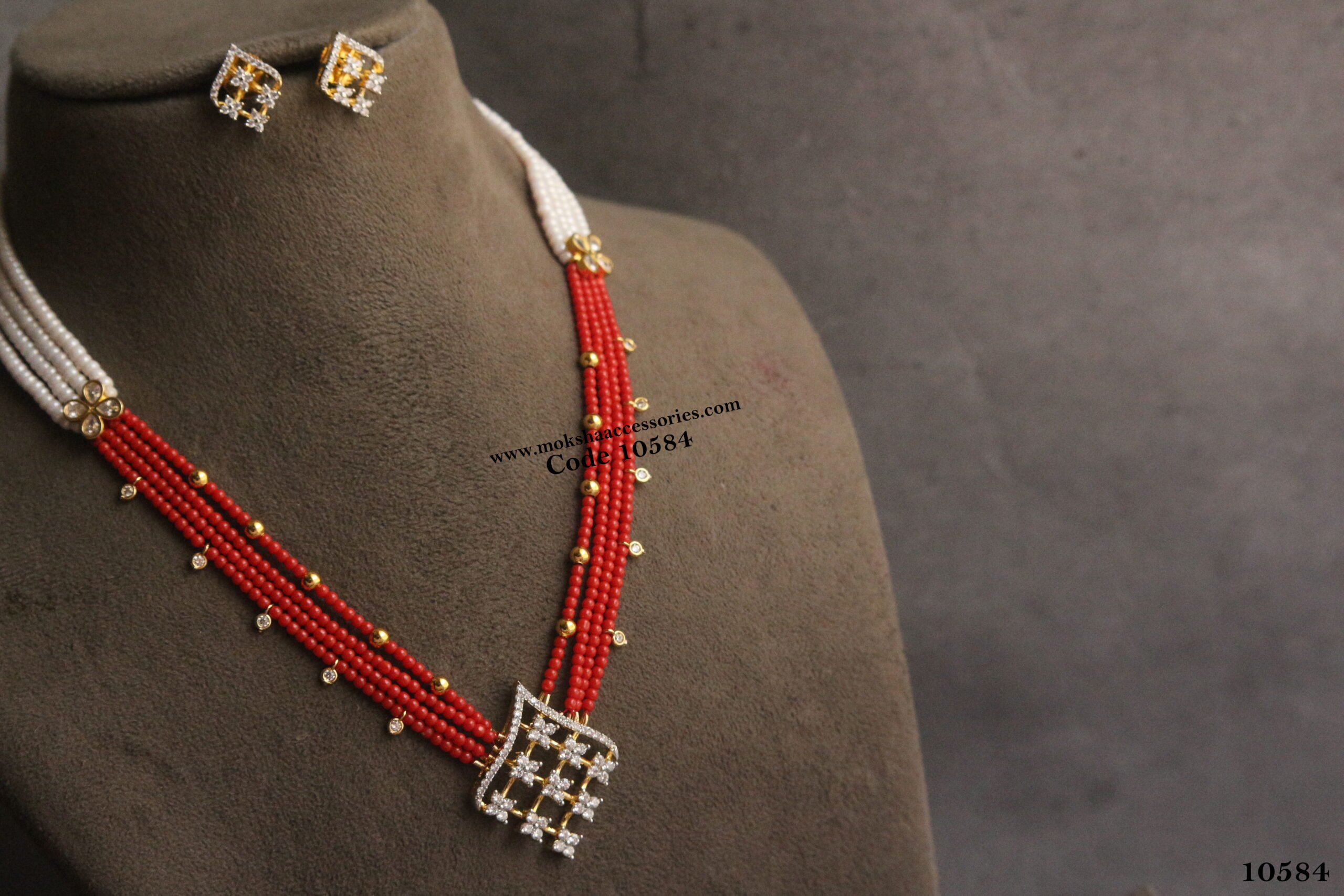 10584-scaled-1.jpg Diamond Alike Pendant with Corals and Pearls - Image 1