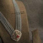 Gj Ruby Stone Pendant with Onyx Beads