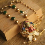 Elephant Pendant with Gold Swarovski and Onyx Beads Haram