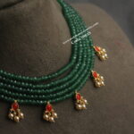 Coral Jadaukundan Pendants with Emerald Beads