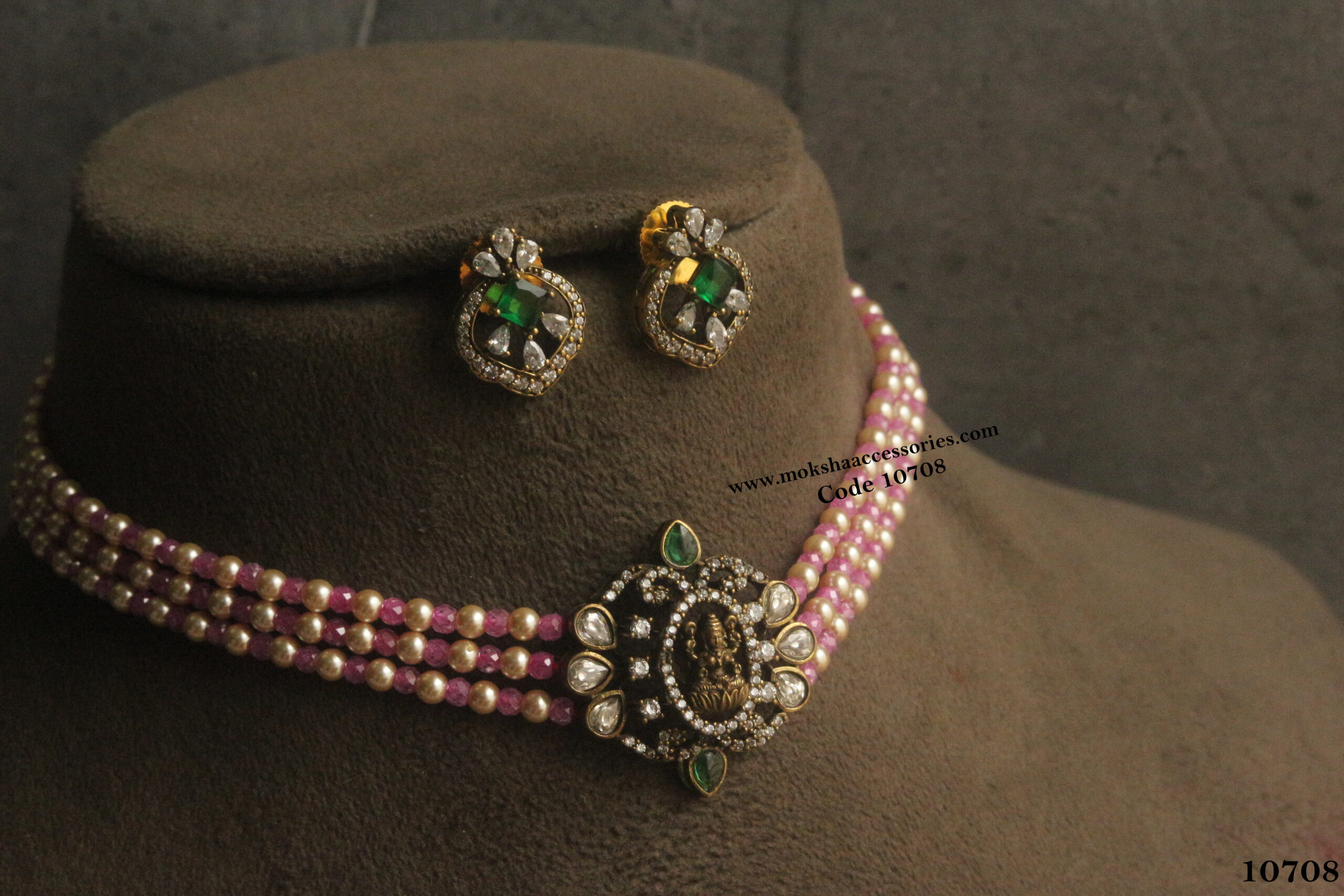 10708-scaled-1.jpg Victorian Pendant Set Choker with Real CZ Beads and Swarovski Pearls - Image 1