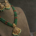 CZ Pendant Set with Emerald and Coral Beads Mala