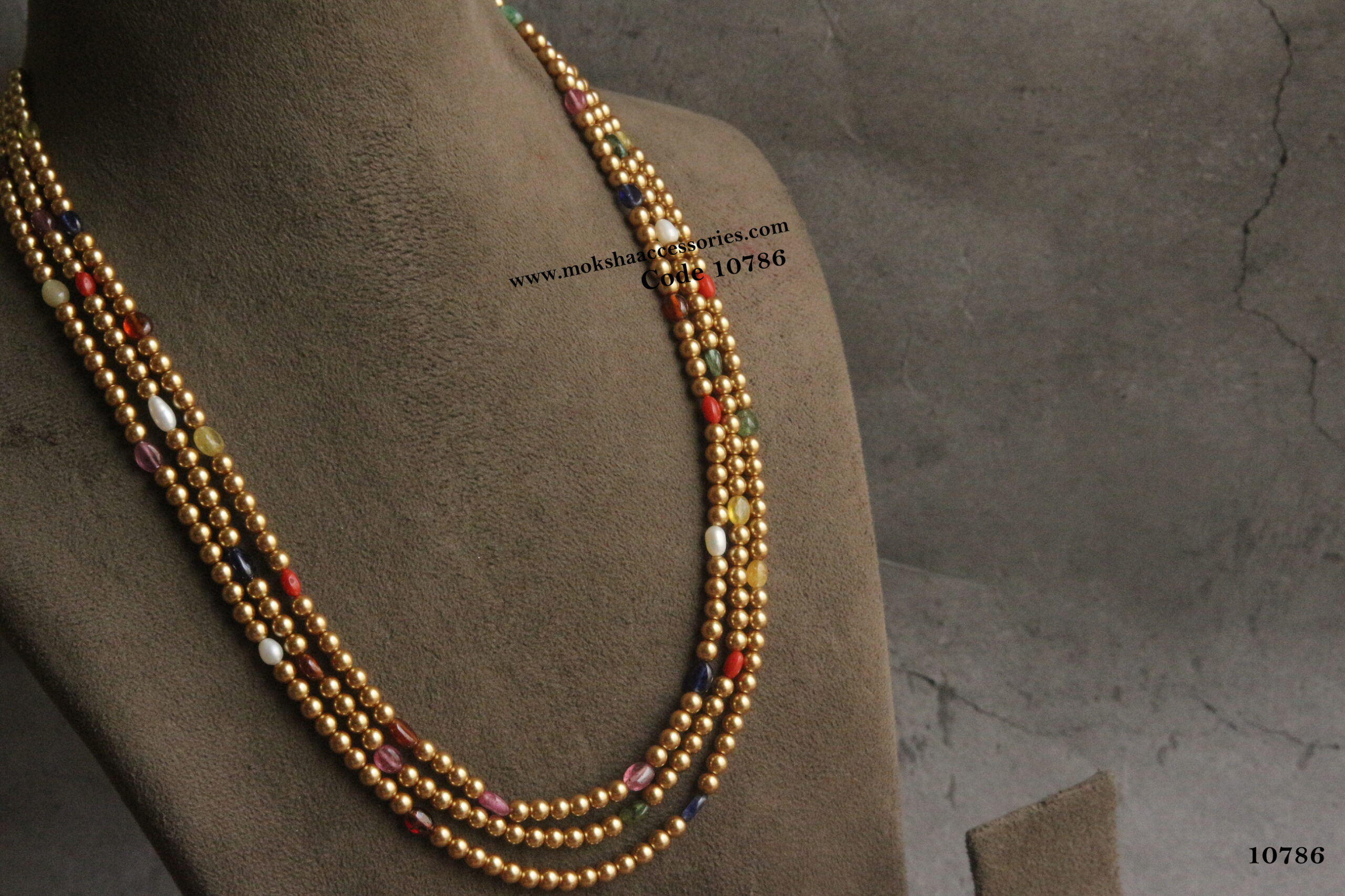 10786-scaled-1.jpg Gold Swarovski Pearl Mala with Real Navrathan Beads - Image 1