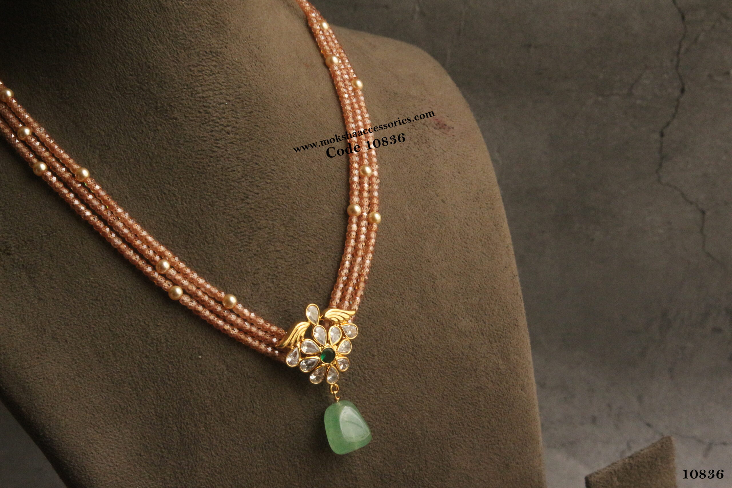 10836-scaled-1.jpg Polki Pendant with Real CZ Beads and Swarovski Pearls - Image 1