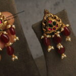 Nakshi Jadaukundan Earrings with Onyx Ruby Drops and Pearls