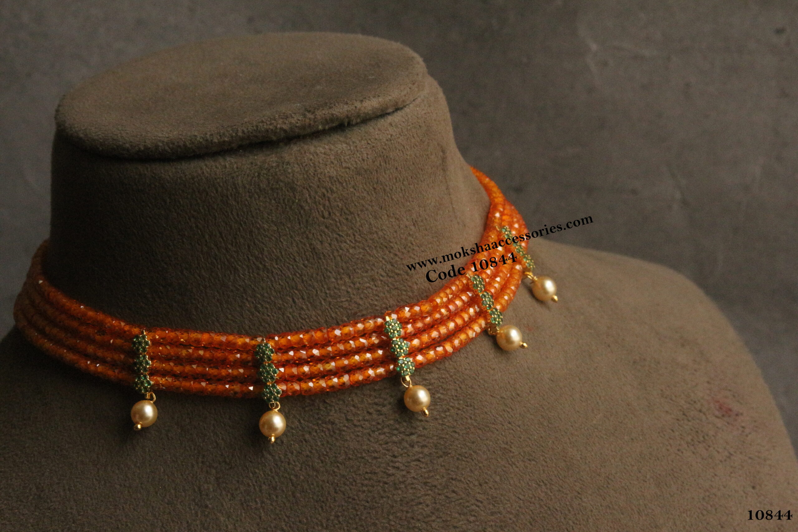 10844-scaled-1.jpg CZ Emerald Stone Pendants with Real CZ Beads Choker - Image 1