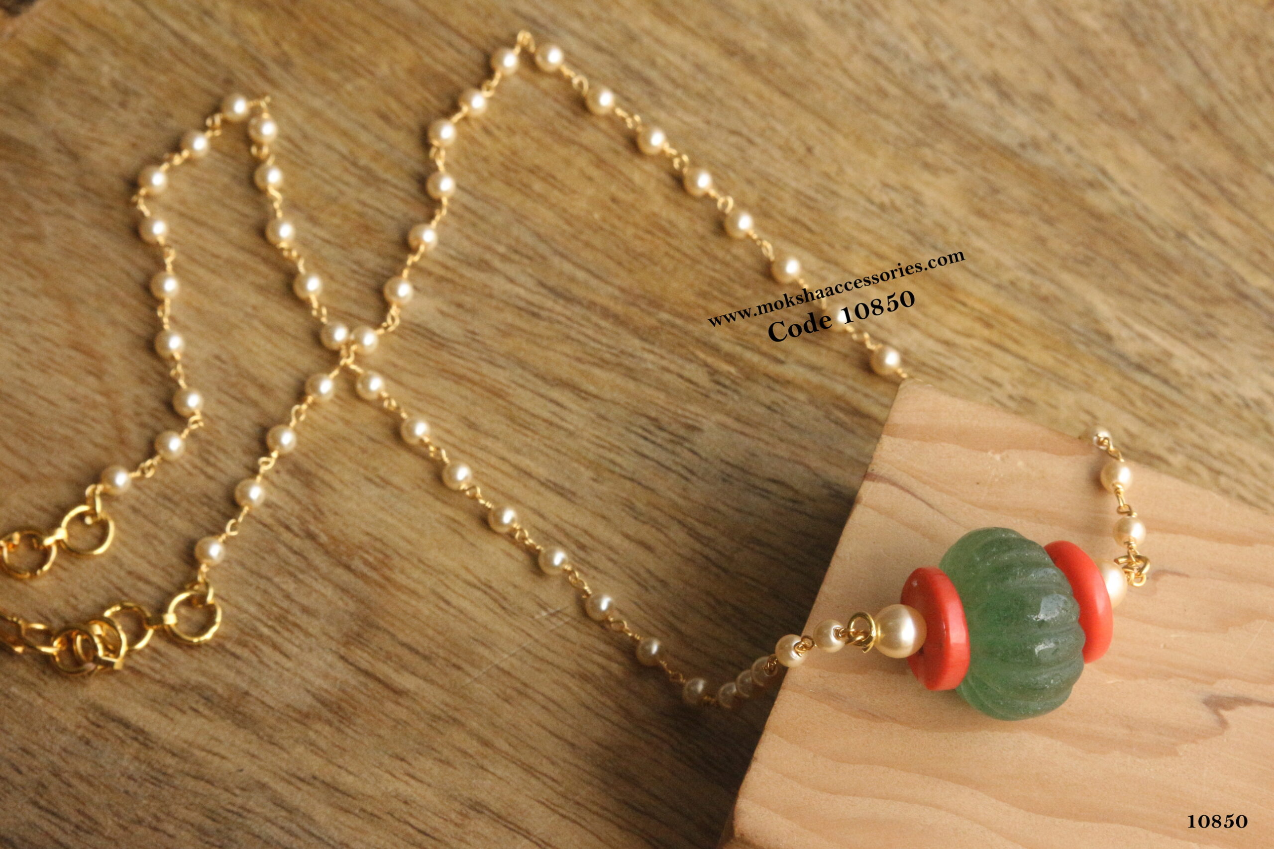 10850-scaled-1.jpg Real Russian Emerald with Corals and Swarovski Pearl Chain - Image 1