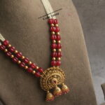 Nakshi Pendant with Ruby Pumpkin Beads and Onyx Beads Mala