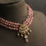 Mozonite Stone Pendant with Natural Onyx Beads and Swarovski Pearl Choker