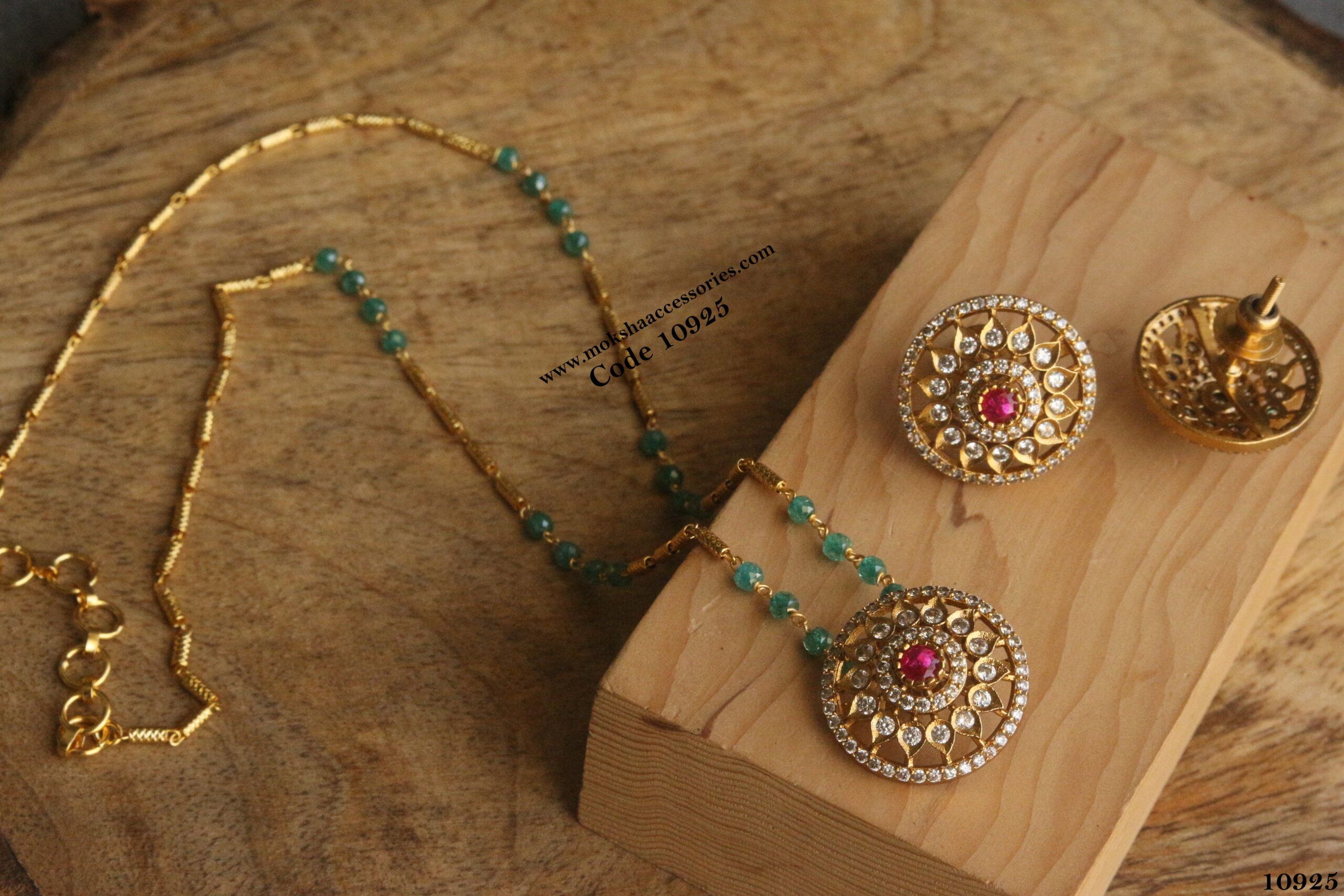 10925-scaled-1.jpg CZ Pendant Set with Gold Chain and Real CZ Beads - Image 1