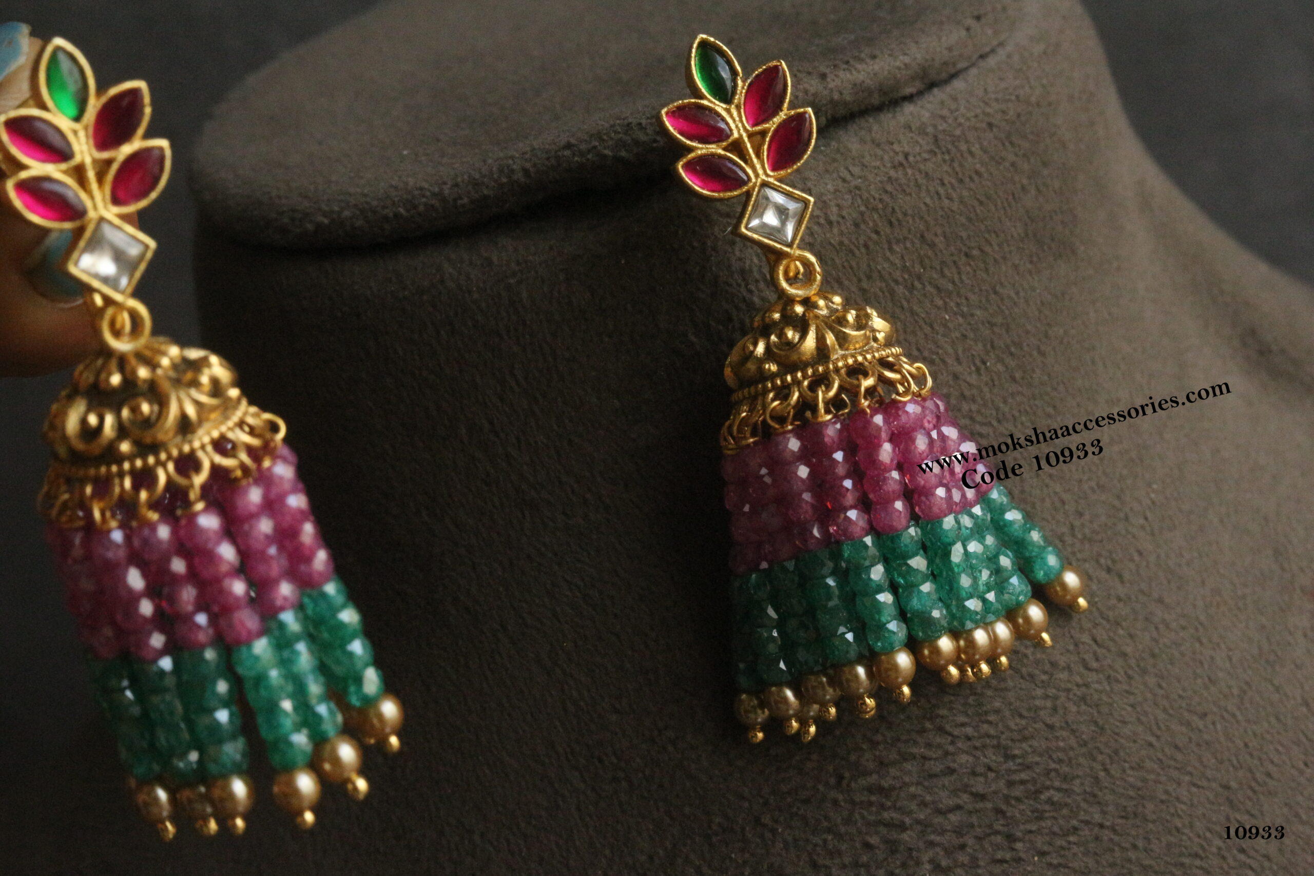 10933-scaled-1.jpg Jadaukundan Changeable Jhumki with Real CZ Beads and Swarovski Pearls - Image 1