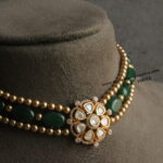 Mozonite Stone Pendant with Onyz Beads and Gold Swarovski Pearl Choker
