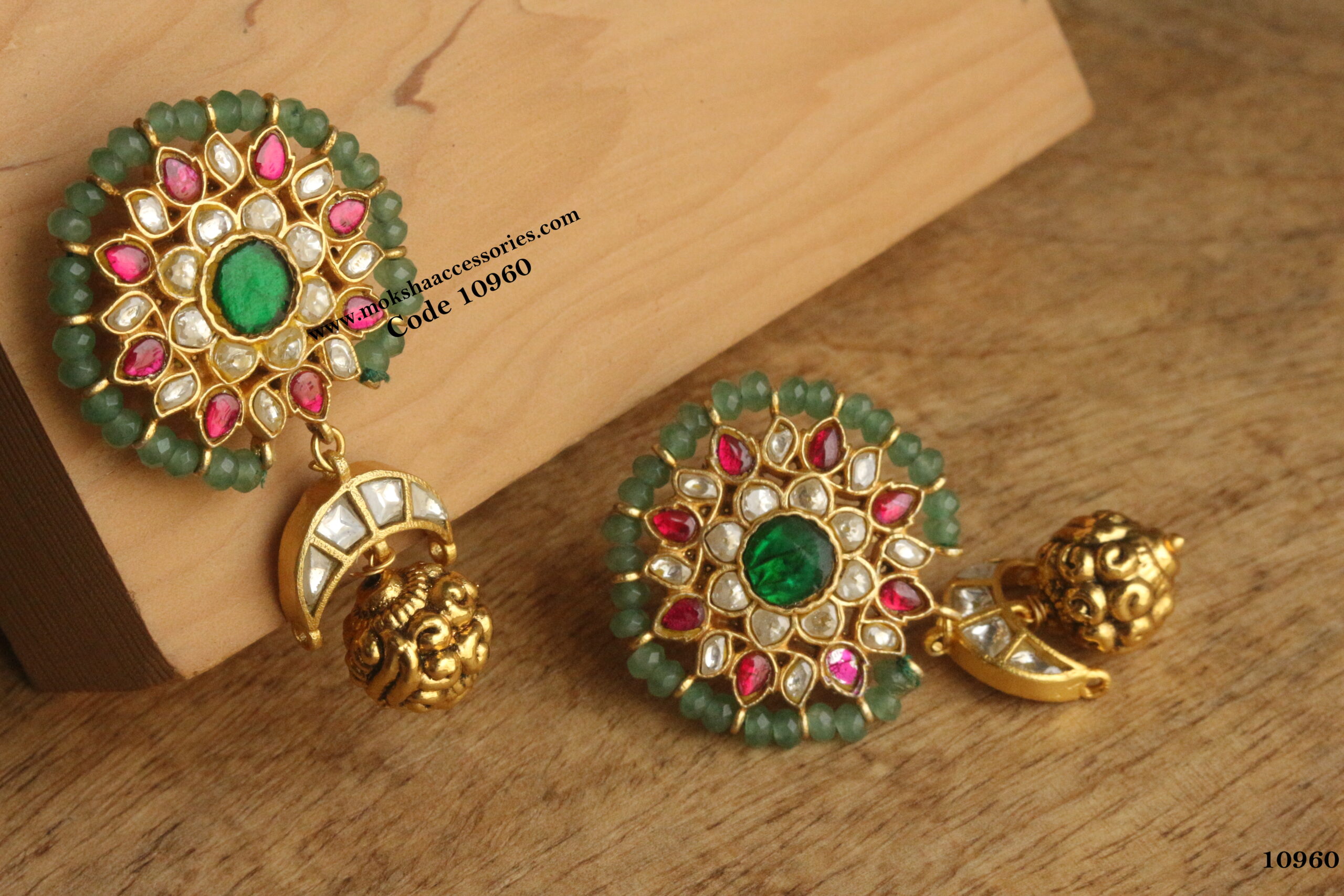 10960-scaled-1.jpg Jadaukundan Earrings with Nakshi Drops - Image 1