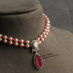 Mozonite Stone Pendant with Swarovski Pearls and Ruby Beads