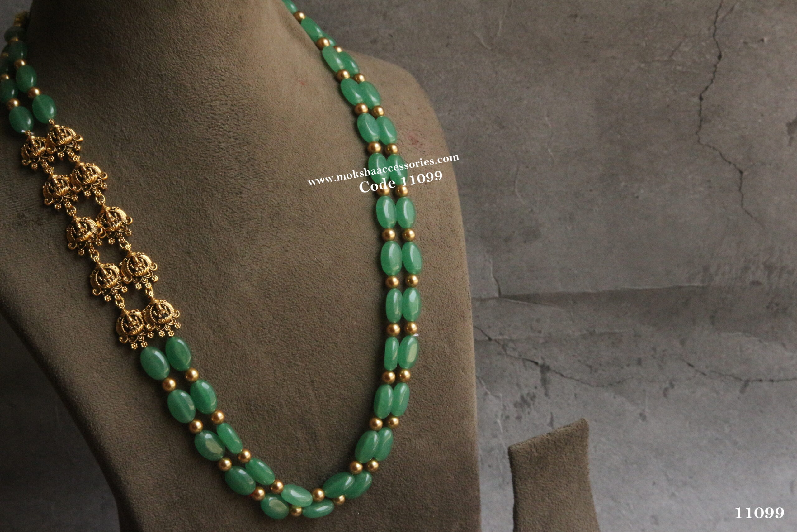 11099-scaled-1.jpg Nakshi Lakshmi Pendants with Onyx Beads and Gold Swarovski Pearl Haram - Image 1