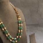 Nakshi Pendant with Emerald Square Beads and Swarovski Pearl Mala