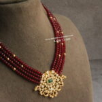 CZ Pendant with Emerald Beads and Swarovski Gold Swarovski Pearls