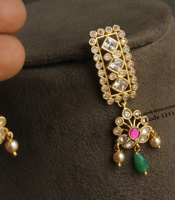 CZ and jadaukundan earrings with real cz drops and sarvoski pearls