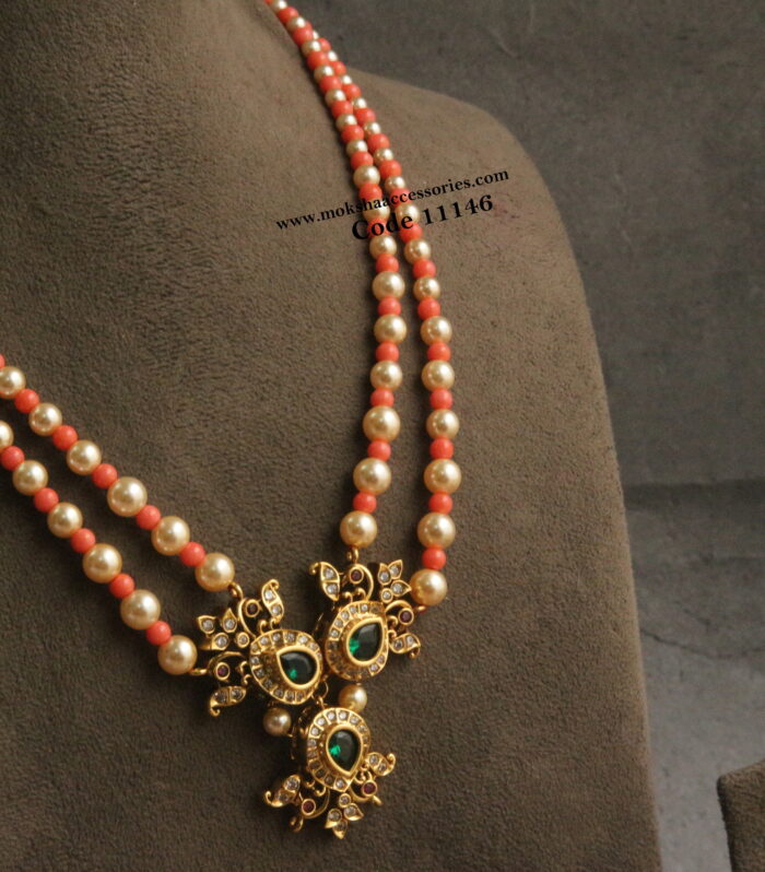 CZ pendant with sarovski pearls and corals