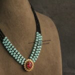CZ Ruby Stone Pendant with Black Beads and Onyx Beads