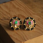 Jadaukundan Studs with Black Beads and Back Screw