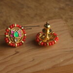 Jadaukundan Studs with Coral Beads and Back Screw