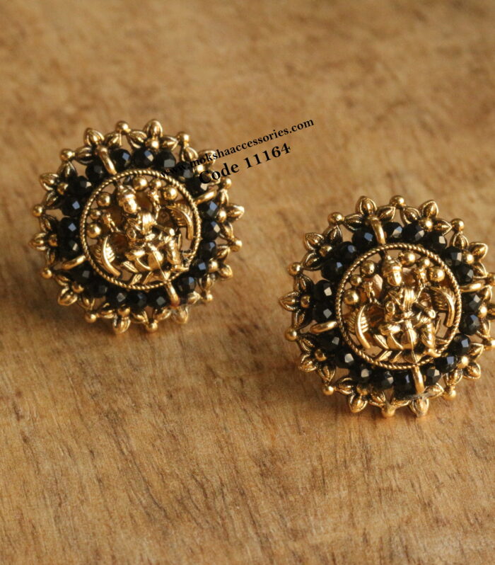 Nakshi lakshmi devi studs with black beads