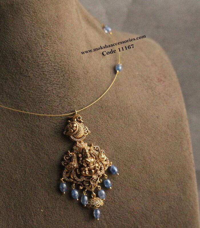 Nakshi pendant with real cz crush beads and invisible chain